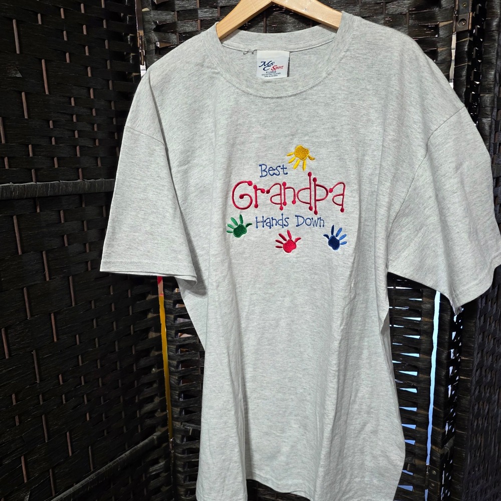 M&C Sport Best Grandpa Hands Down Embroidered T-Shirt Gray XL